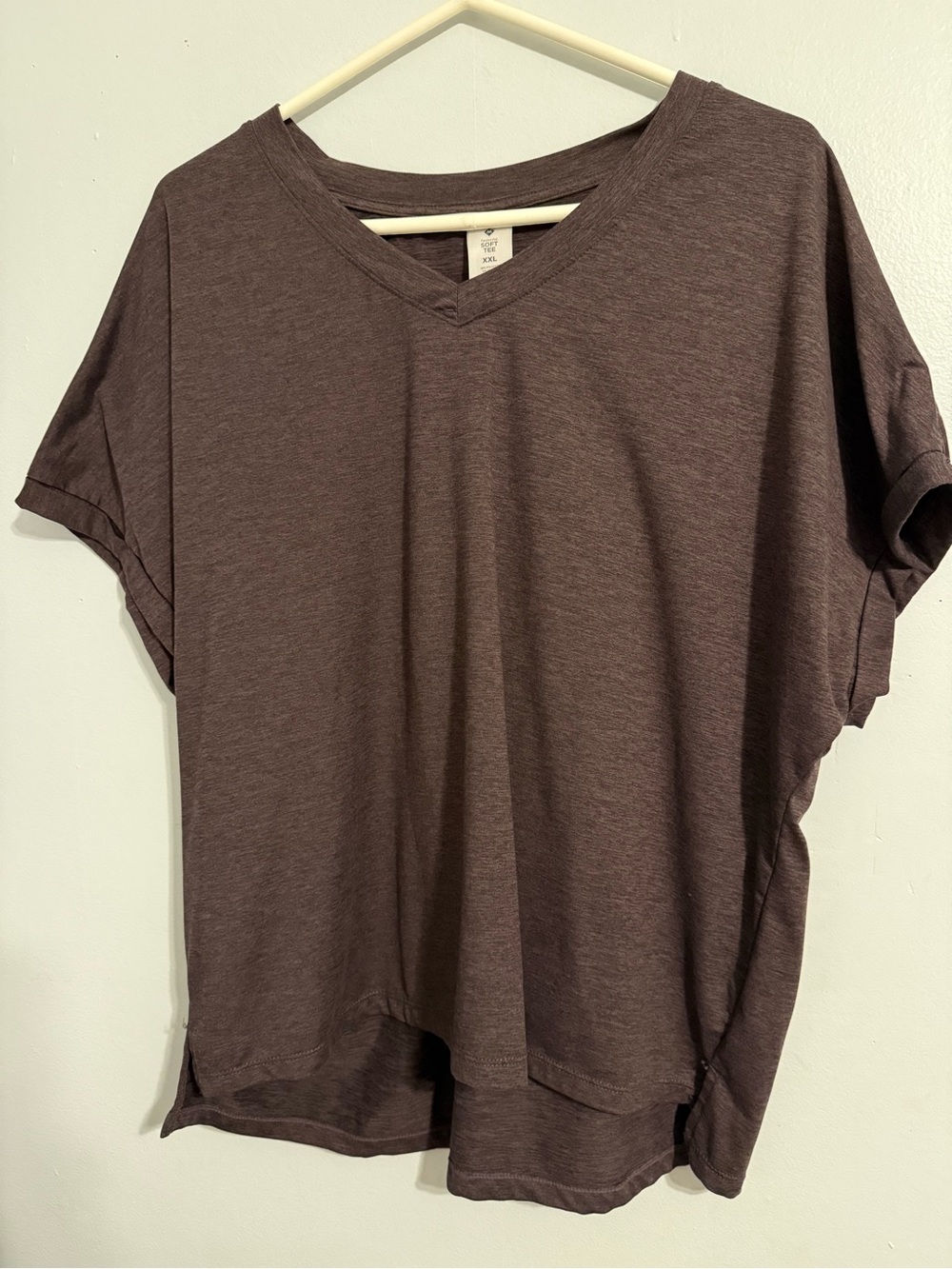 Relaxed V-Neck Short Sleeve Tee - Plum Brown